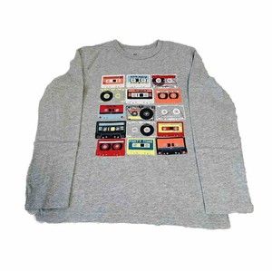 Gap Kids-Long Sleeve-Gray-Cassette Tapes Graphic Shirt-100% Cotton-Boys Lg.-Used